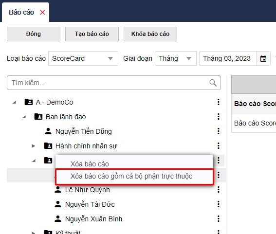 Bsc - quick menu xoa bao cao gom ca bo phan truc thuoc bao cao ScoreCard.jpg